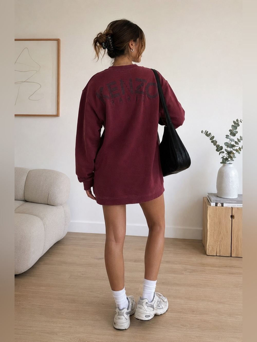 Kenzo Paris Burgundy Logo Sweatshirt Dress – Size M – Embroidered Back Graphic –